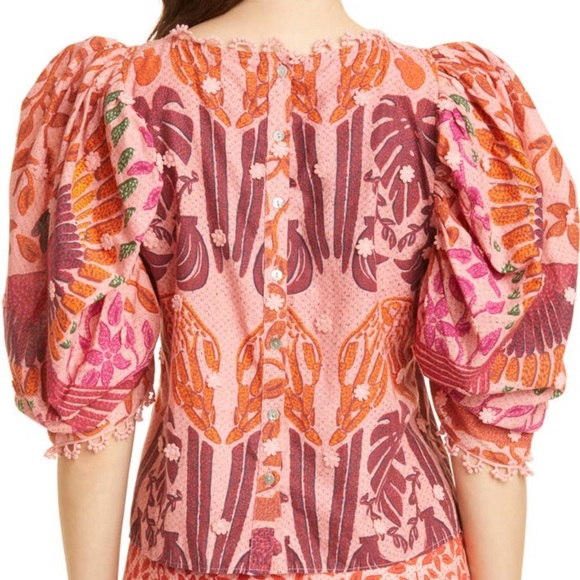 Farm Rio Women’s Ainika Macaws Puff Sleeve Cotton Blouse - Size Large - Picture 2 of 16